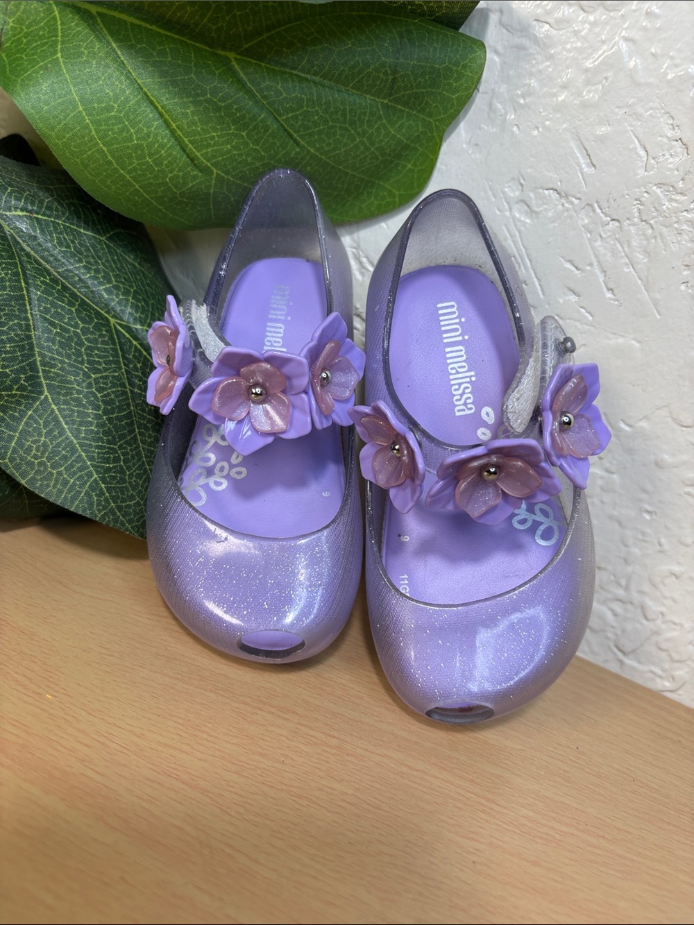 Mini Melissa Girls' Purple Glitter Jelly Floral Mary Janes